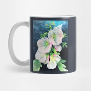 Pale pink hollyhocks watercolor flower painting Mug